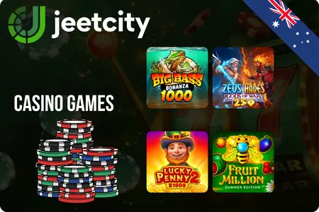 JeetCity Casino games lobby with featured slots for Australian players
