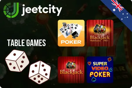 JeetCity Casino table games including Poker, Blackjack and Video Poker
